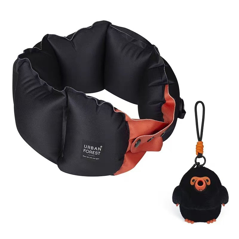 Pocket Inflatable Travel Neck Pillow with Press-to-Inflate Plush Pump