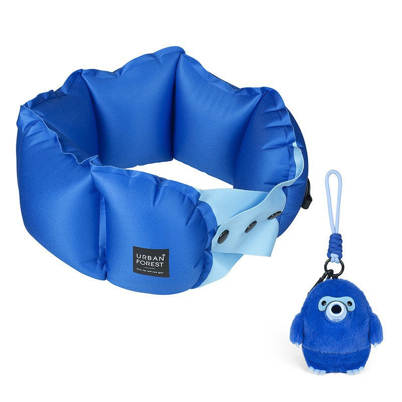 Pocket Inflatable Travel Neck Pillow with Press-to-Inflate Plush Pump