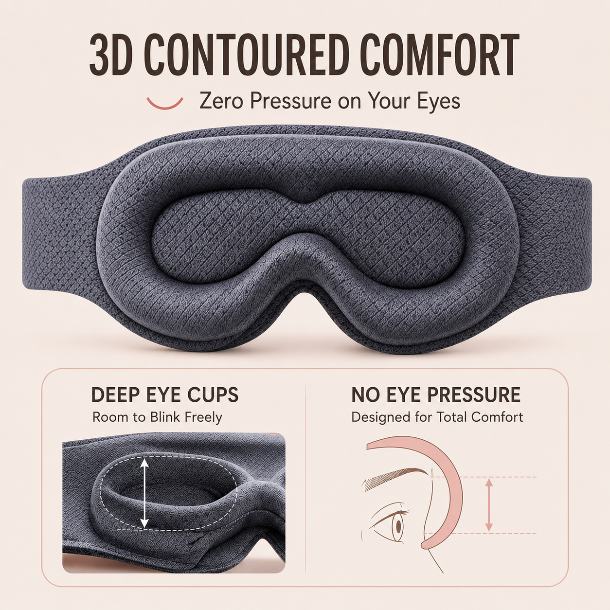 Adjustable strap detail on 3D weighted sleep mask