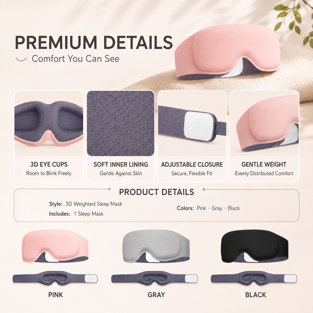 Portable 3D weighted sleep mask for rest and travel