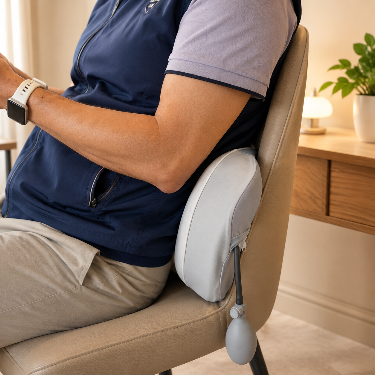 Lumbar support pillow shape and adjustment detail