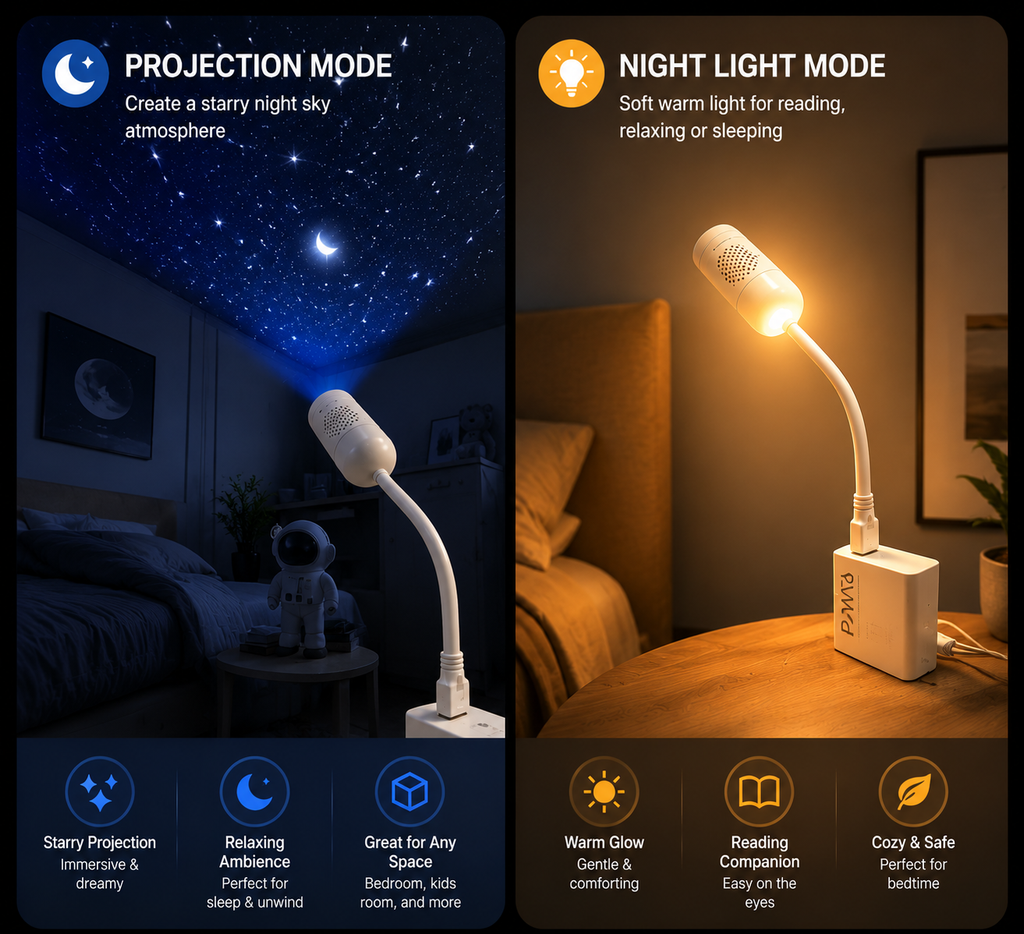 Warm ambient night light and projection view