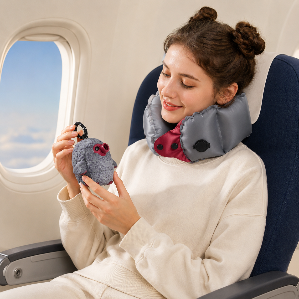 Press-to-inflate travel pillow product overview