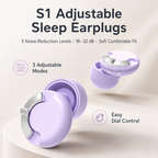 Lavender Lundrea S1 adjustable sleep earplugs with three noise reduction levels