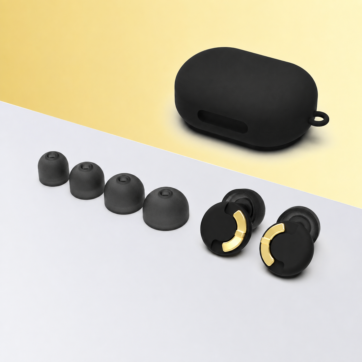 Midnight Black Lundrea S1 adjustable sleep earplugs with case and silicone tips