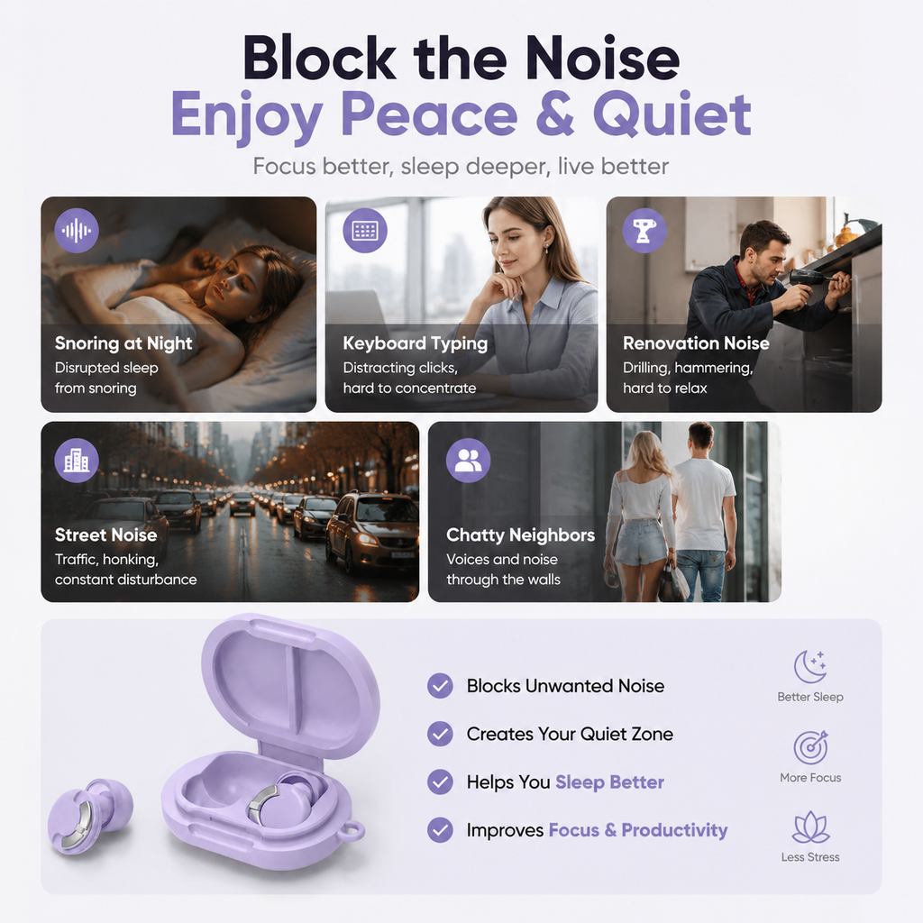 Lundrea S1 passive noise reduction earplugs for sleep, travel, study, and focus