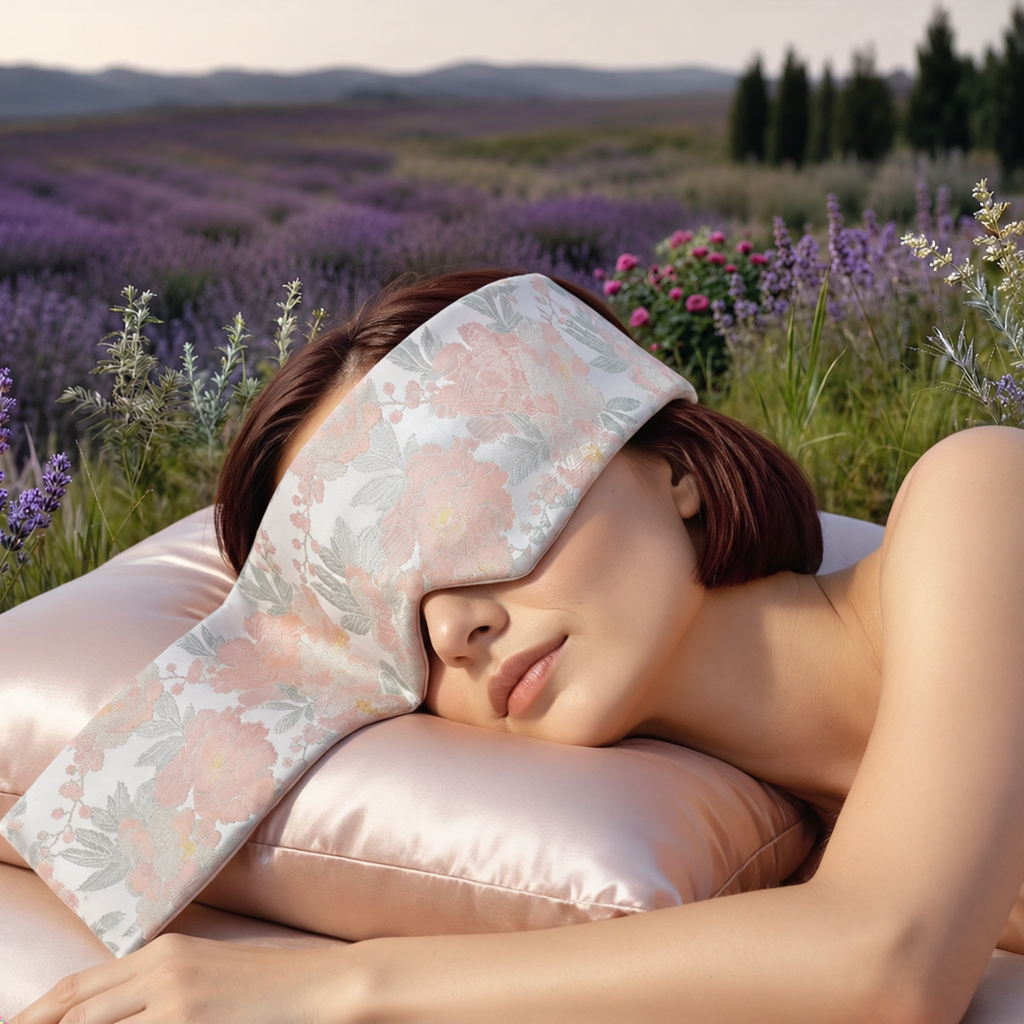 Weighted aromatherapy sleep mask in a relaxation setting