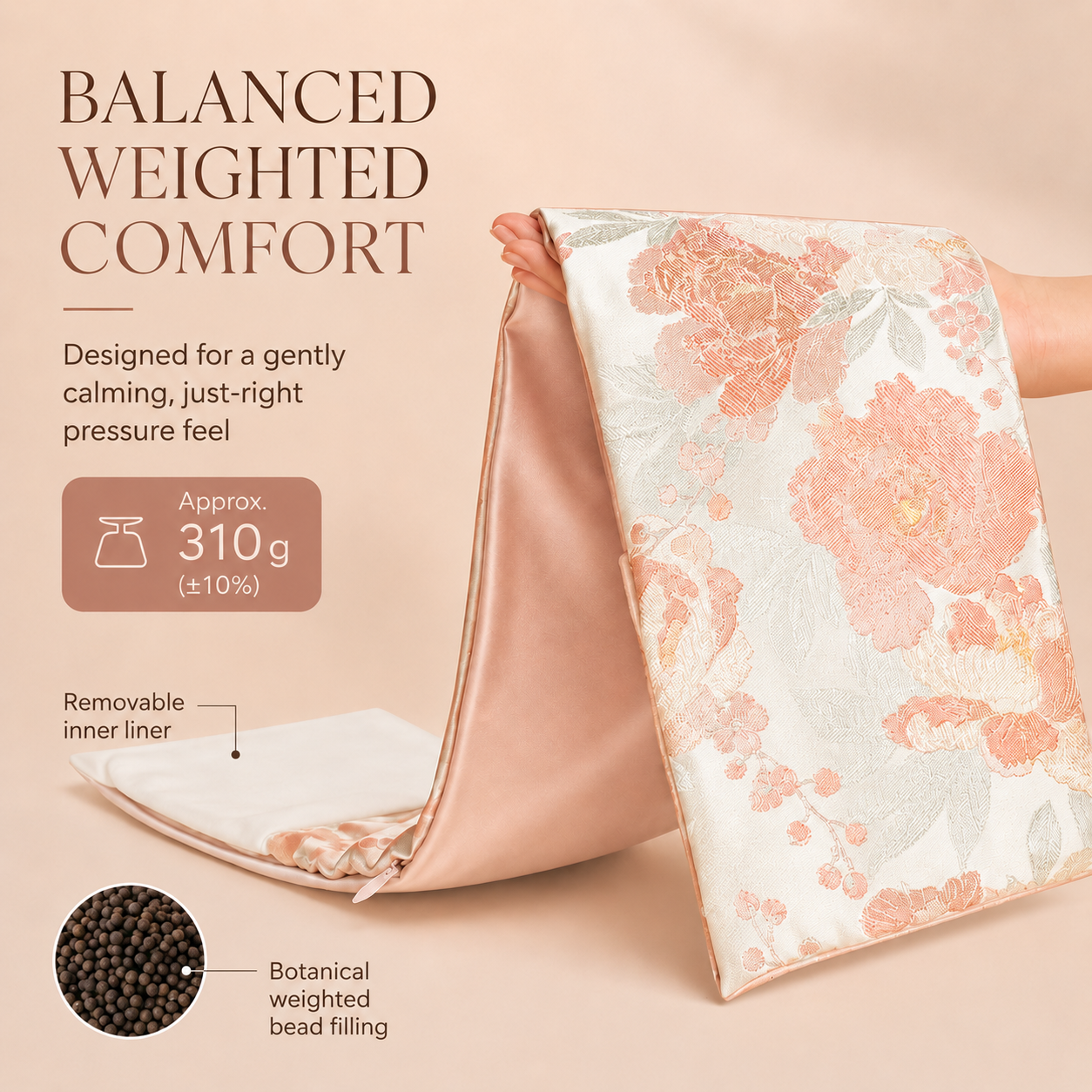 Weighted sleep mask fabric and coverage detail