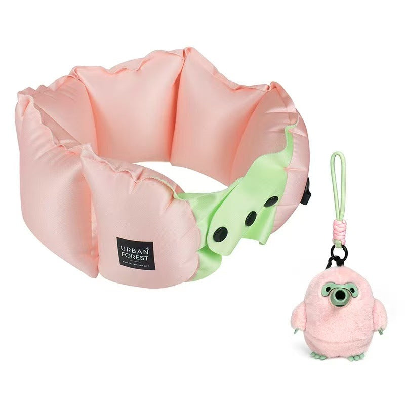 Pocket Inflatable Travel Neck Pillow with Press-to-Inflate Plush Pump